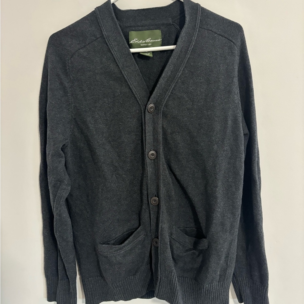 Eddie Bauer Men's Dark Gray Cardigan Sweater - Picture 2 of 3